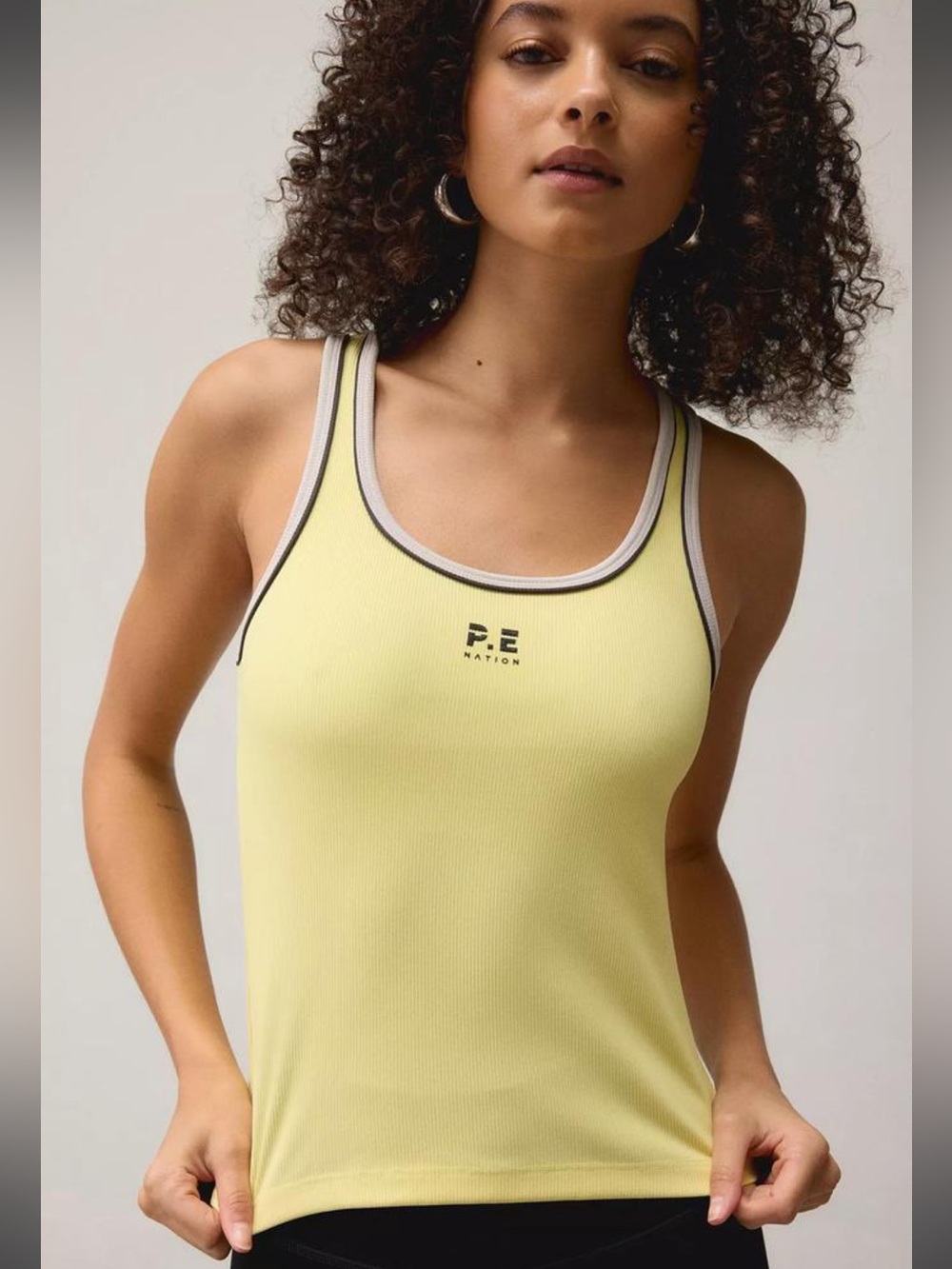P.E Nation Pale Yellow Ribbed Active Tank with Contrast Trim